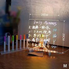 Load image into Gallery viewer, Erasable Transparent Luminous Acrylic Notepad Home Tips Message Board with Brackets Stall Small Blackboard Whiteboard Writing Board
