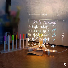 Load image into Gallery viewer, Erasable Transparent Luminous Acrylic Notepad Home Tips Message Board with Brackets Stall Small Blackboard Whiteboard Writing Board
