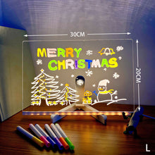Load image into Gallery viewer, Erasable Transparent Luminous Acrylic Notepad Home Tips Message Board with Brackets Stall Small Blackboard Whiteboard Writing Board
