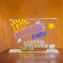 Load image into Gallery viewer, Erasable Transparent Luminous Acrylic Notepad Home Tips Message Board with Brackets Stall Small Blackboard Whiteboard Writing Board
