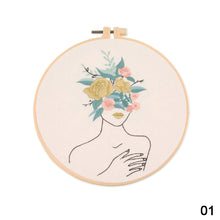 Load image into Gallery viewer, Flowers DIY Embroidery Kit Body Art Kit Starter Beginners Kids Handcraft Needlework Cross Stitch Kit Cotton Embroidery Painting Embroidery Hoop Home Decor
