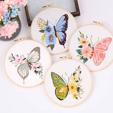 Load image into Gallery viewer, DIY Embroidery Kit Butterfly Kit Starter Beginners Kids Handcraft Needlework Cross Stitch Kit Cotton Embroidery Painting Embroidery Hoop Home Decor
