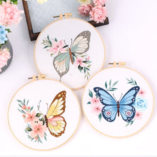 Load image into Gallery viewer, DIY Embroidery Kit Butterfly Kit Starter Beginners Kids Handcraft Needlework Cross Stitch Kit Cotton Embroidery Painting Embroidery Hoop Home Decor

