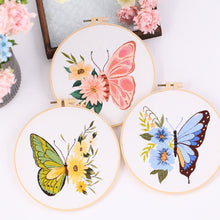 Load image into Gallery viewer, DIY Embroidery Kit Butterfly Kit Starter Beginners Kids Handcraft Needlework Cross Stitch Kit Cotton Embroidery Painting Embroidery Hoop Home Decor
