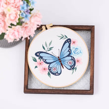 Load image into Gallery viewer, DIY Embroidery Kit Butterfly Kit Starter Beginners Kids Handcraft Needlework Cross Stitch Kit Cotton Embroidery Painting Embroidery Hoop Home Decor
