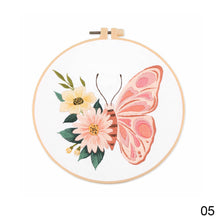 Load image into Gallery viewer, DIY Embroidery Kit Butterfly Kit Starter Beginners Kids Handcraft Needlework Cross Stitch Kit Cotton Embroidery Painting Embroidery Hoop Home Decor
