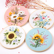 Load image into Gallery viewer, DIY Embroidery Kit Flowers Plants Kit Starter Beginners Kids Handcraft Needlework Cross Stitch Kit Cotton Embroidery Painting Embroidery Hoop Home Decor
