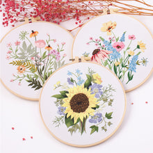 Load image into Gallery viewer, DIY Embroidery Kit Flowers Plants Kit Starter Beginners Kids Handcraft Needlework Cross Stitch Kit Cotton Embroidery Painting Embroidery Hoop Home Decor
