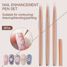 Load image into Gallery viewer, 3Pcs Nail Art Liner French Stripe Brush 7/9/11mm Soft Nail Art Metal Penholder Gel Brushes Painting Drawing Manicure Pen Tools
