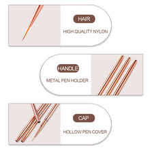 Load image into Gallery viewer, 3Pcs Nail Art Liner French Stripe Brush 7/9/11mm Soft Nail Art Metal Penholder Gel Brushes Painting Drawing Manicure Pen Tools
