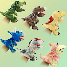 Load image into Gallery viewer, Dinosaur Plush Hand Puppet Toys Role Play Bedtime Story Props Kindergarten performance Lifelike Gloves 11 Style Triceratop Tyrannosaurus
