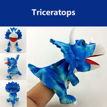 Load image into Gallery viewer, Dinosaur Plush Hand Puppet Toys Role Play Bedtime Story Props Kindergarten performance Lifelike Gloves 11 Style Triceratop Tyrannosaurus

