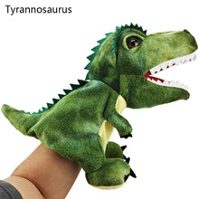 Load image into Gallery viewer, Dinosaur Plush Hand Puppet Toys Role Play Bedtime Story Props Kindergarten performance Lifelike Gloves 11 Style Triceratop Tyrannosaurus
