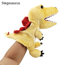 Load image into Gallery viewer, Dinosaur Plush Hand Puppet Toys Role Play Bedtime Story Props Kindergarten performance Lifelike Gloves 11 Style Triceratop Tyrannosaurus
