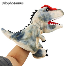 Load image into Gallery viewer, Dinosaur Plush Hand Puppet Toys Role Play Bedtime Story Props Kindergarten performance Lifelike Gloves 11 Style Triceratop Tyrannosaurus
