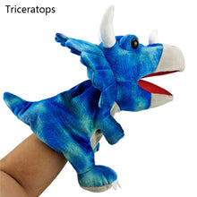 Load image into Gallery viewer, Dinosaur Plush Hand Puppet Toys Role Play Bedtime Story Props Kindergarten performance Lifelike Gloves 11 Style Triceratop Tyrannosaurus
