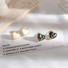 Load image into Gallery viewer, Gold Edged Peach Heart Earrings Small Delicate Simple Alloy Ear Studs Earrings Women Jewelry Accessories
