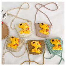 Load image into Gallery viewer, Children Fashion Woven Bag Shoulder Bag Messenger Bag Girls Boys Cute Cartoon Straw Woven Inclined Shoulder Bag
