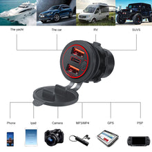Load image into Gallery viewer, 68W Car Charger Dual QC 3.0 USB &amp; PD Type-C Triple Socket 12-24V with Switch Waterproof for Car Boat Marine RV
