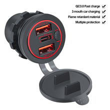Load image into Gallery viewer, 68W Car Charger Dual QC 3.0 USB &amp; PD Type-C Triple Socket 12-24V with Switch Waterproof for Car Boat Marine RV
