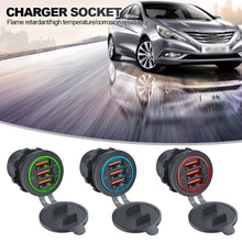 Load image into Gallery viewer, 68W Car Charger Three QC 3.0 USB Socket 12-24V with Switch Waterproof for Car Boat Marine RV
