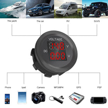 Load image into Gallery viewer, Dual Voltage Car LED Waterproof Round Waterproof LED Panel Digital Voltmeter Tester Monitor Display Voltmeter
