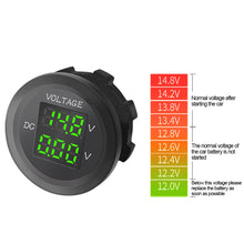 Load image into Gallery viewer, Dual Voltage Car LED Waterproof Round Waterproof LED Panel Digital Voltmeter Tester Monitor Display Voltmeter
