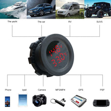 Load image into Gallery viewer, Car Digital Temperature Voltmeter Auto Voltage Test Display Digital Measurement for Motorcycle Boat Yacht Voltmeter Round 12-24V
