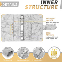Load image into Gallery viewer, A6 Marble PU Leather Budget Binder Planner Notebook Cash Envelopes Organizer System with Binder Pockets Expense Budget Sheets
