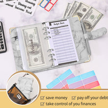 Load image into Gallery viewer, A6 Marble PU Leather Budget Binder Planner Notebook Cash Envelopes Organizer System with Binder Pockets Expense Budget Sheets
