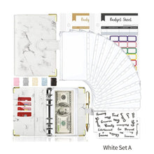 Load image into Gallery viewer, A6 Marble PU Leather Budget Binder Planner Notebook Cash Envelopes Organizer System with Binder Pockets Expense Budget Sheets
