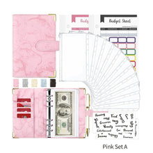Load image into Gallery viewer, A6 Marble PU Leather Budget Binder Planner Notebook Cash Envelopes Organizer System with Binder Pockets Expense Budget Sheets
