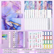 Load image into Gallery viewer, A6 Marble PU Money Budget Planner Binder With Zipper Envelopes Notebook Organizer System with Binder Pockets Saving Bill Organizer Gifts
