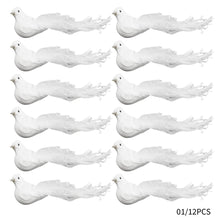 Load image into Gallery viewer, Artificial White Pigeon Plastic Feather Love Peace Doves Bird Simulation Figurines DIY Craft Wedding Decoration Garden Ornament
