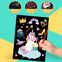 Load image into Gallery viewer, Scratch Art Painting Paper Card Kit Rainbow Color Cartoon Dinosaur Drawing Board Kids DIY Educational Toys Bithday Gift Toys
