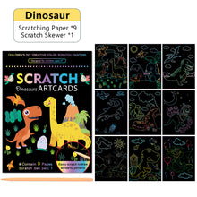 Load image into Gallery viewer, Scratch Art Painting Paper Card Kit Rainbow Color Cartoon Dinosaur Drawing Board Kids DIY Educational Toys Bithday Gift Toys
