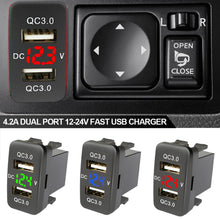 Load image into Gallery viewer, 4.2A Dual Port 12-24V Fast USB Charger Socket Car Charger QC3.0 Mobile Phone Waterproof USB Adapter Voltmeter For Toyota
