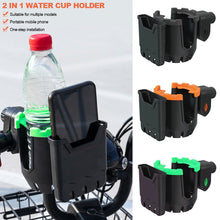 Load image into Gallery viewer, Universal Motorcycle 2 in 1 Cup Phone Holder for Stroller Bike Non-Slip Drink Water Bottle Holder with Phone Storage Mount
