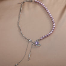 Load image into Gallery viewer, Purple Pearl Necklace Retro Alloy Zircon Star Necklace Collarbone Chain Fashion Creative Jewelry Accessory for Women
