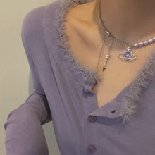 Load image into Gallery viewer, Purple Pearl Necklace Retro Alloy Zircon Star Necklace Collarbone Chain Fashion Creative Jewelry Accessory for Women
