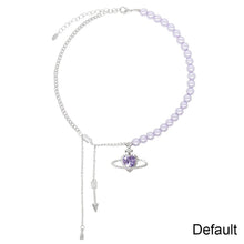 Load image into Gallery viewer, Purple Pearl Necklace Retro Alloy Zircon Star Necklace Collarbone Chain Fashion Creative Jewelry Accessory for Women
