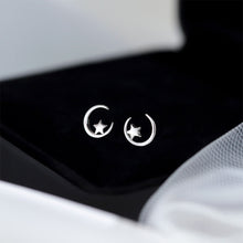 Load image into Gallery viewer, Asymmetric Star Earrings Temperamental Silver Star Half-circle Hollow Ear Studs Stylish Earrings Jewelry for Women
