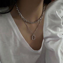 Load image into Gallery viewer, Double-layer Simple Folding Necklace Geometric Rectangular Pendant Collarbone Chain Alloy Necklace Jewelry Accessory
