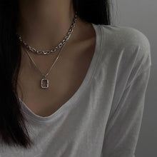 Load image into Gallery viewer, Double-layer Simple Folding Necklace Geometric Rectangular Pendant Collarbone Chain Alloy Necklace Jewelry Accessory
