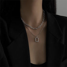 Load image into Gallery viewer, Double-layer Simple Folding Necklace Geometric Rectangular Pendant Collarbone Chain Alloy Necklace Jewelry Accessory
