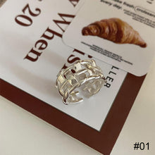 Load image into Gallery viewer, Hollow Woven Ring Beaded Ring Fashion Niche Opening Adjustable Ring Silver Alloy Ring Jewelry Accessory
