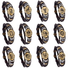 Load image into Gallery viewer, 12 Constellations Leather Bracelet Adjustable Knitted Beaded Bracelet Hand Jewelry Accessory for Men Women
