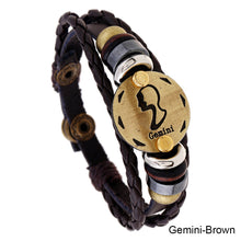 Load image into Gallery viewer, 12 Constellations Leather Bracelet Adjustable Knitted Beaded Bracelet Hand Jewelry Accessory for Men Women
