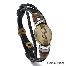 Load image into Gallery viewer, 12 Constellations Leather Bracelet Adjustable Knitted Beaded Bracelet Hand Jewelry Accessory for Men Women
