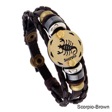 Load image into Gallery viewer, 12 Constellations Leather Bracelet Adjustable Knitted Beaded Bracelet Hand Jewelry Accessory for Men Women
